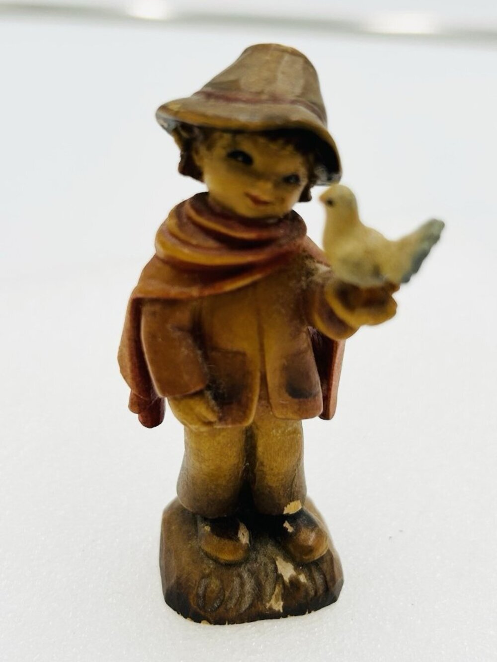 ANRI Juan Ferrandiz Small Talk Wood Carving Figurine Boy with Bird 3.5" Italy